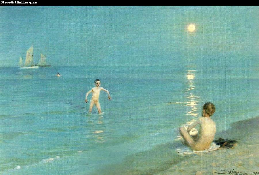 Peter Severin Kroyer badende drenge en sommeraften ved skagen strand